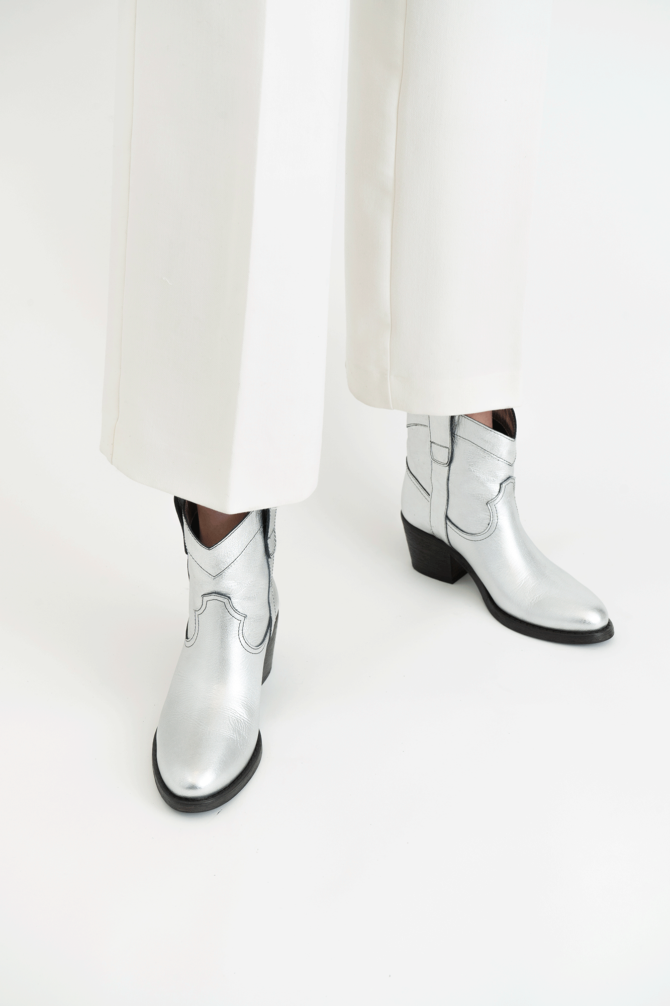 Annika, Silver Leather, Boots