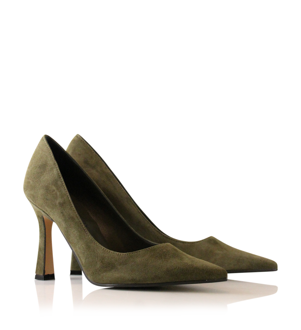 Angelika 90 stilettos, green suede