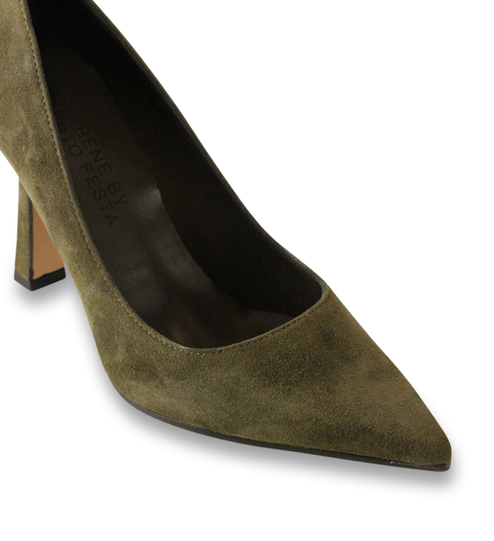 Angelika 90 stilettos, green suede