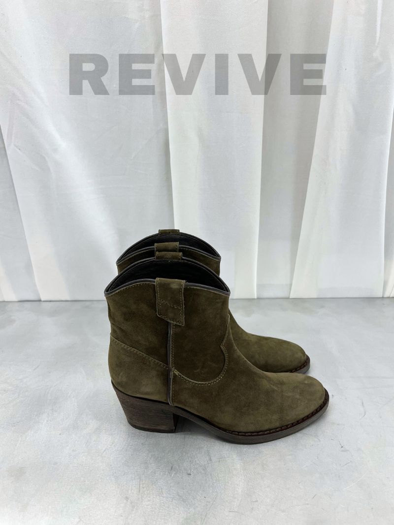 Green ankle boots in suede with heel, size 37