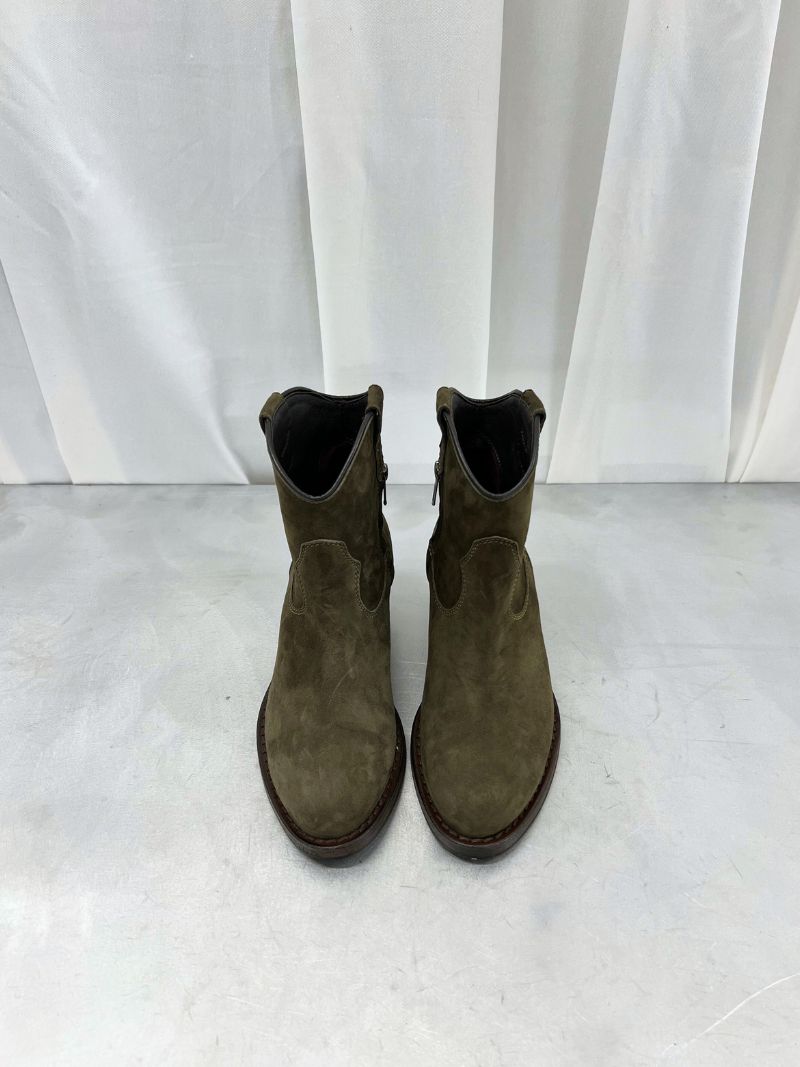Green ankle boots in suede with heel, size 37