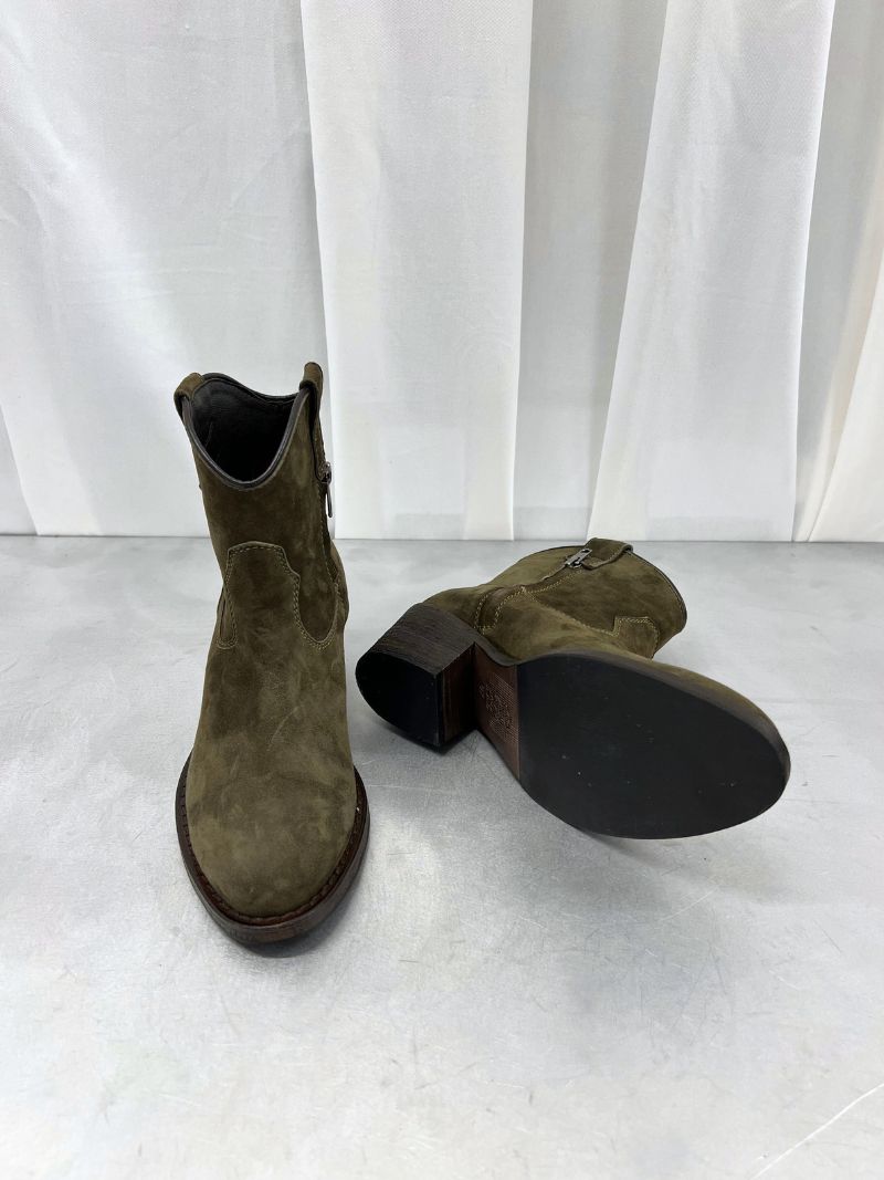 Green ankle boots in suede with heel, size 37