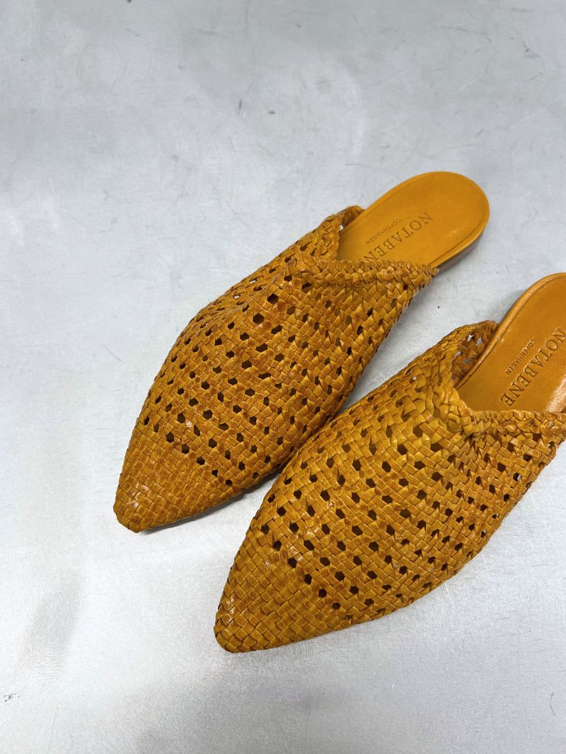 Yellow braided leather mules, size 37