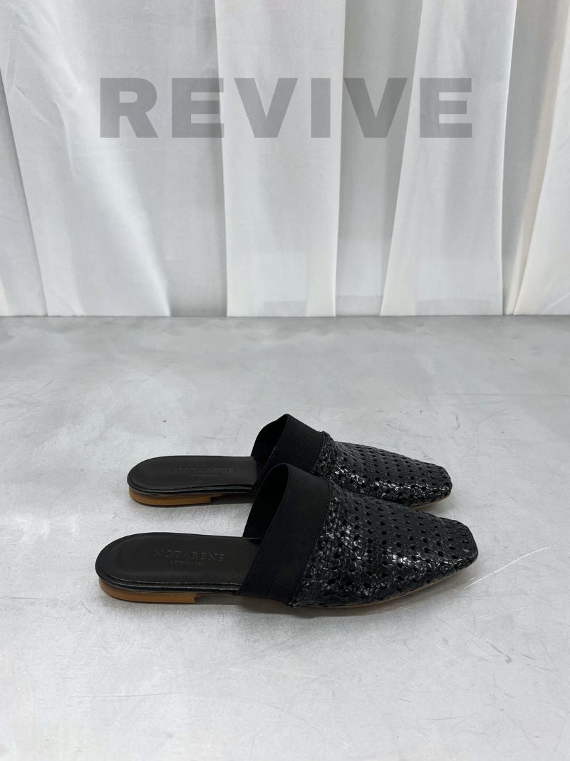  Black braided leather mules with elastic, size 39
