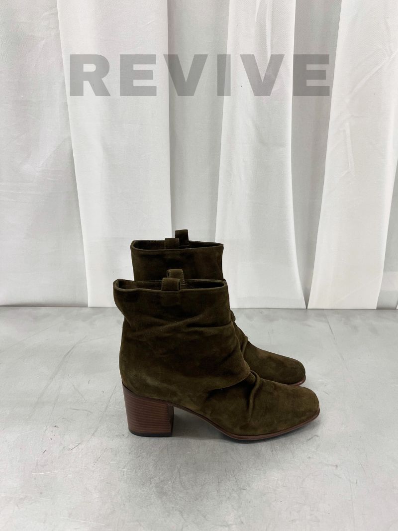 Green suede boots with a heel, size 36,5