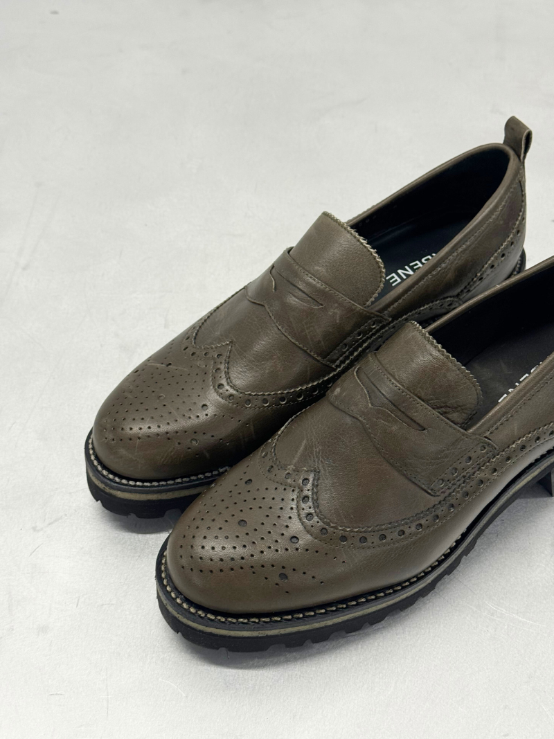 Grønne loafers med chunky hæl, str. 39