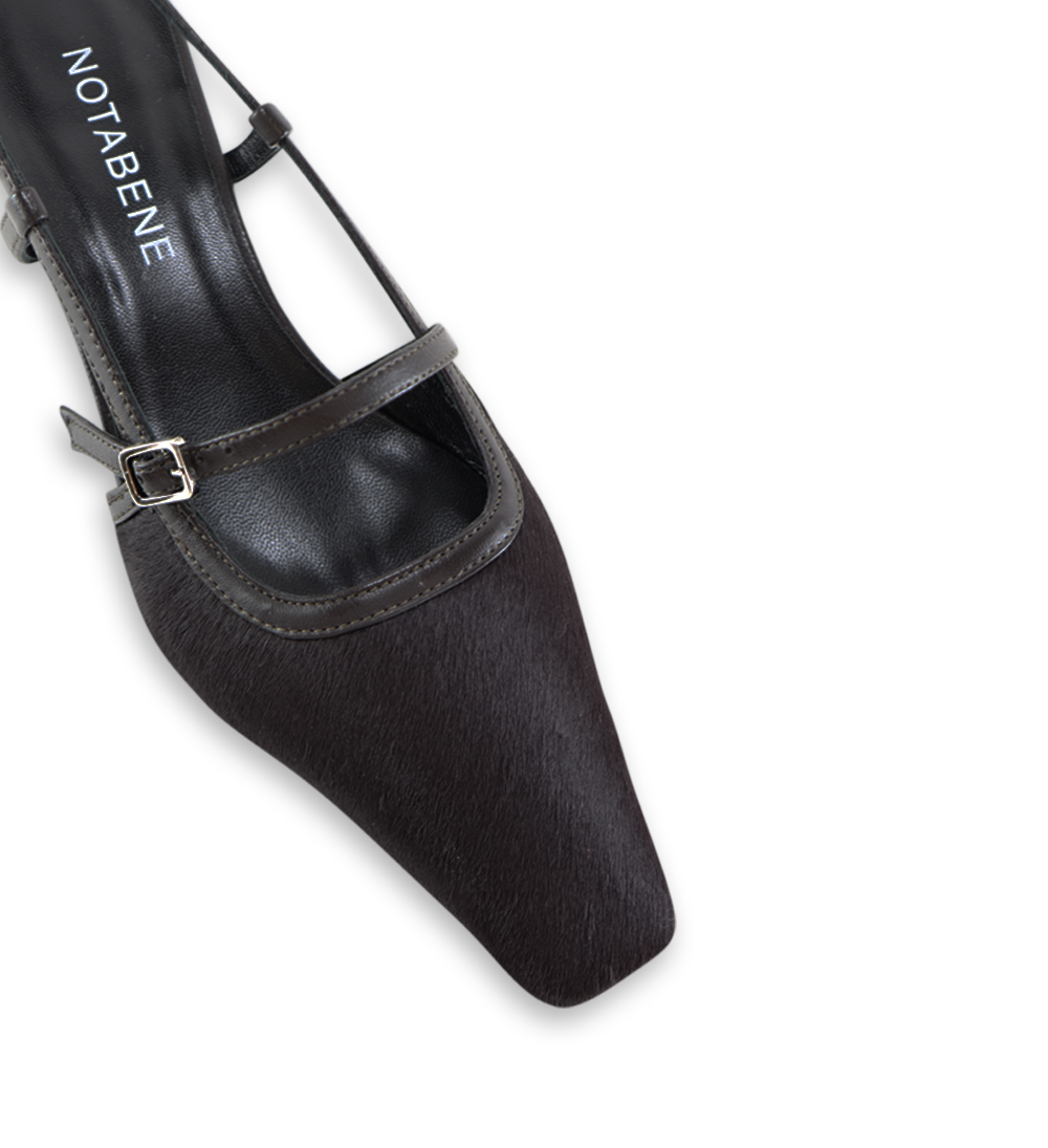 Elenne 35 slingback stiletter, mørkebrun ko pels