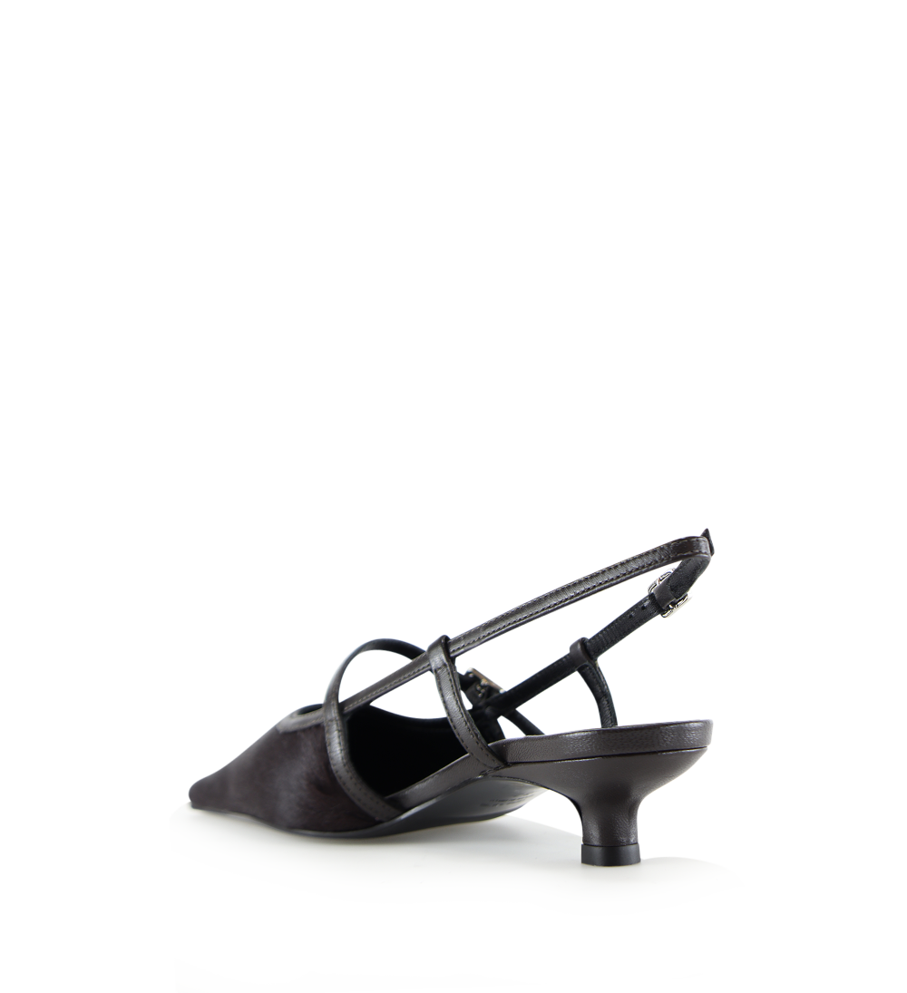 Elenne 35 slingback stiletter, mørkebrun ko pels