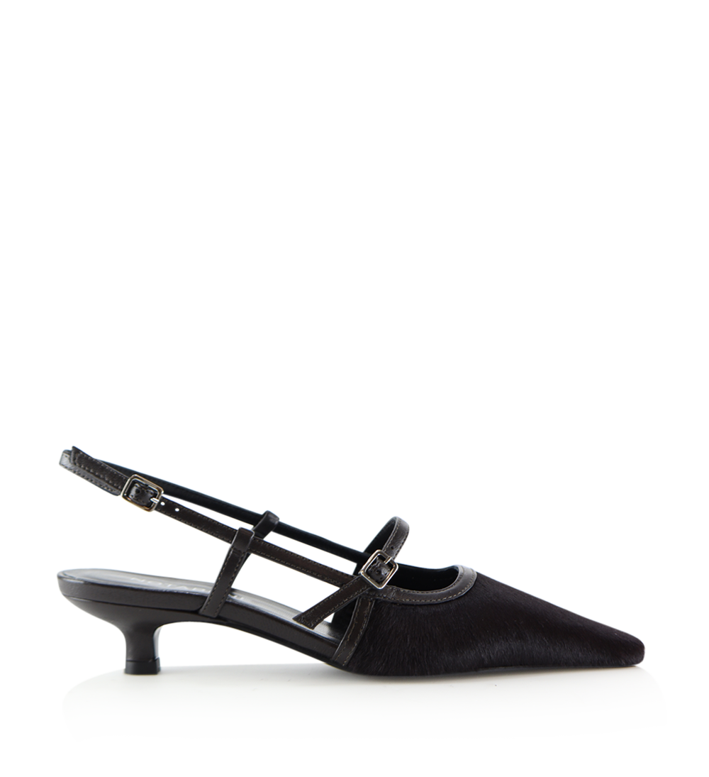 Elenne 35 slingback stiletter, mørkebrun ko pels
