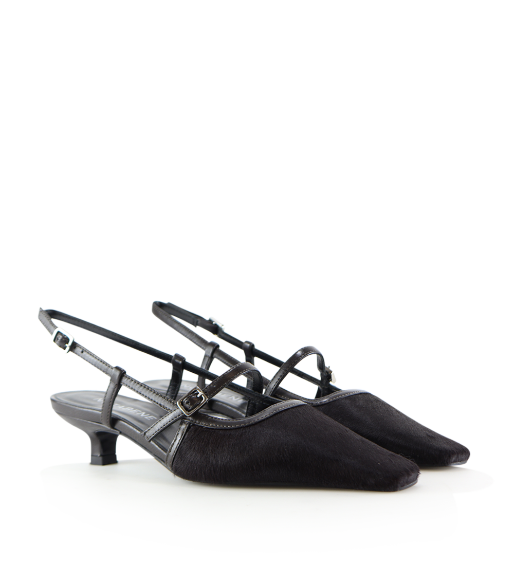 Elenne 35 slingback stiletter, mørkebrun ko pels
