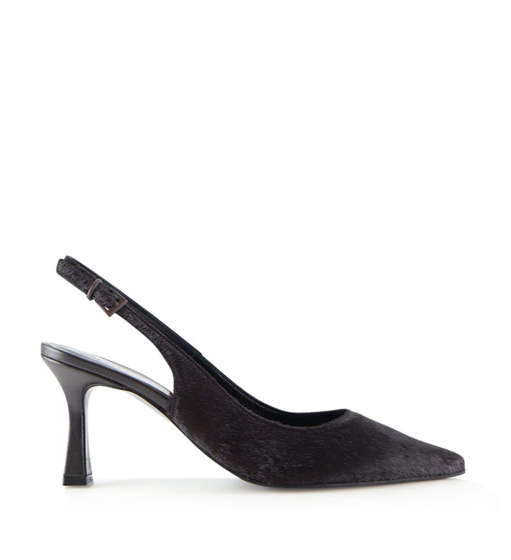Emilia Low 70 slingback stiletter, brun ko pels
