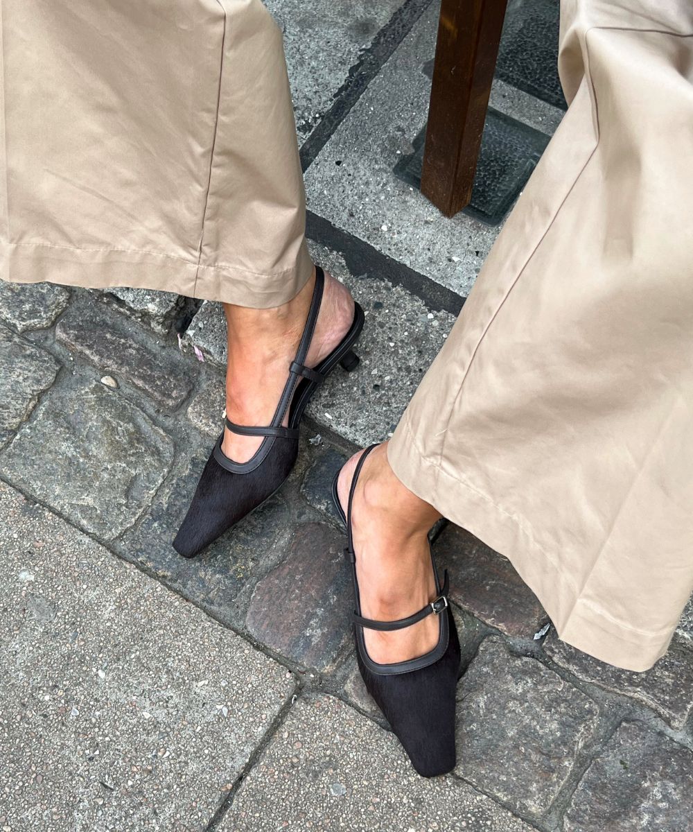 Elenne 35 slingback stiletter, mørkebrun ko pels