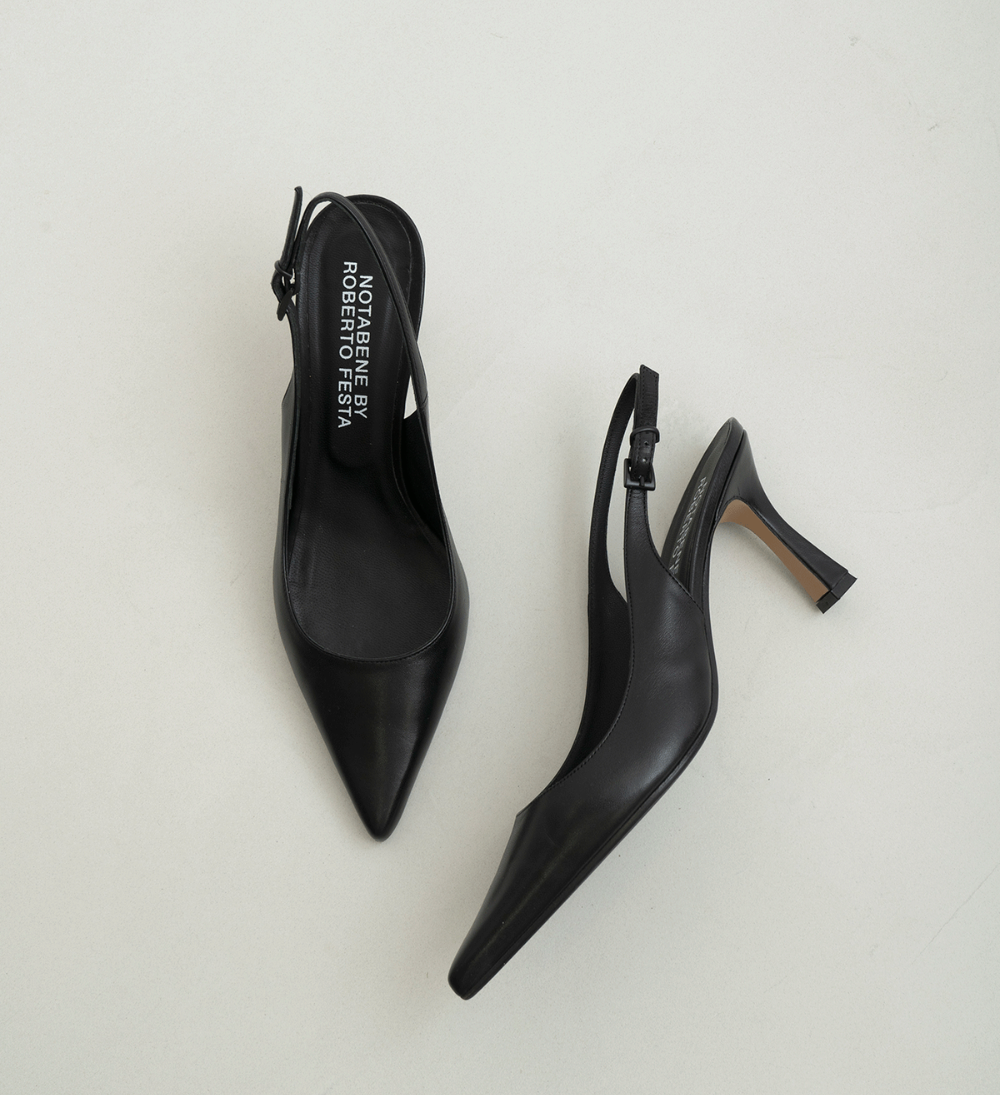 Emilia Low 70 slingback stilettos, black leather
