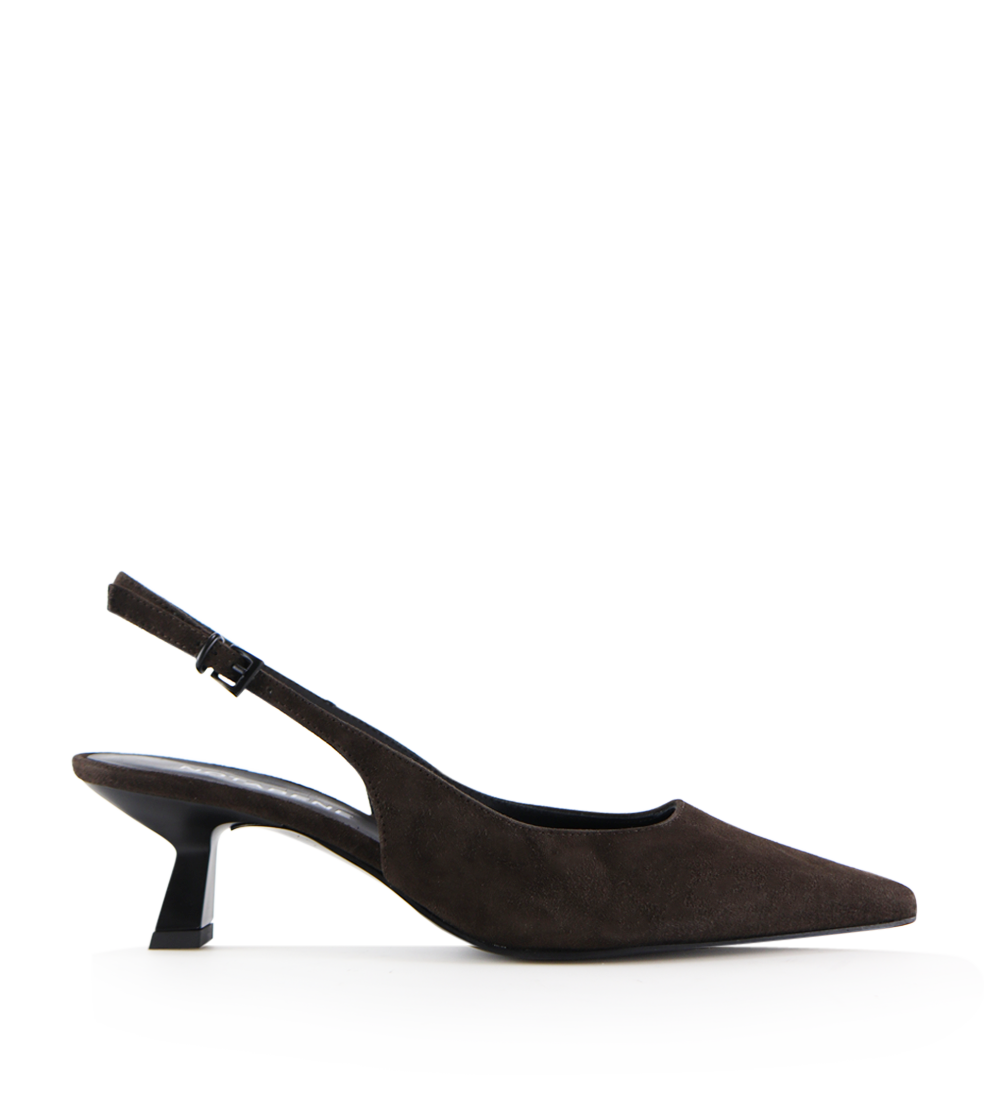Elisa Buckle Slingback Stilettos, dark brown suede