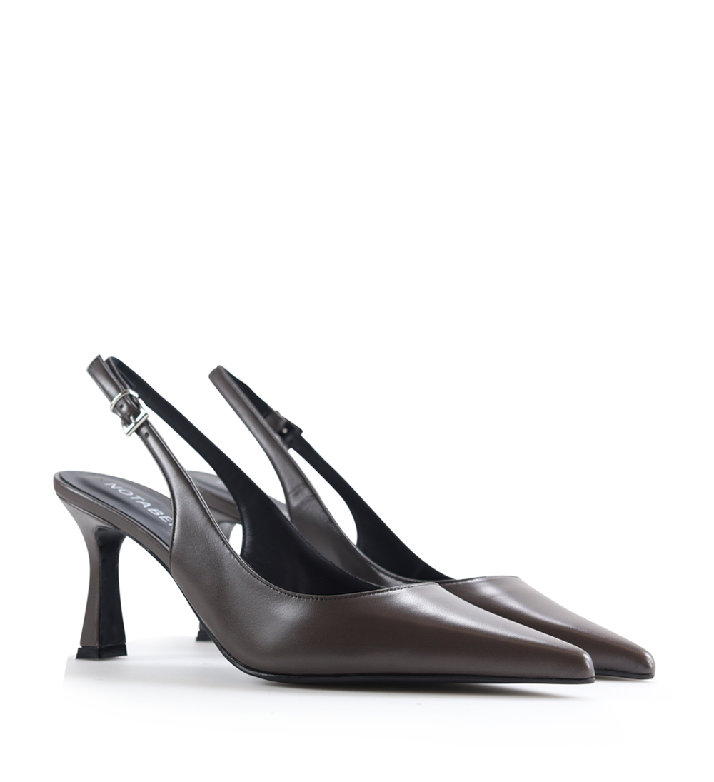 Emilia low 70 slingback stiletter, asfalt læder