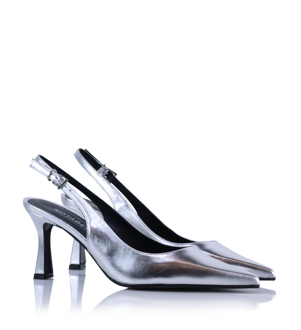 Emilia Low 70 slingback stiletter, sølv læder