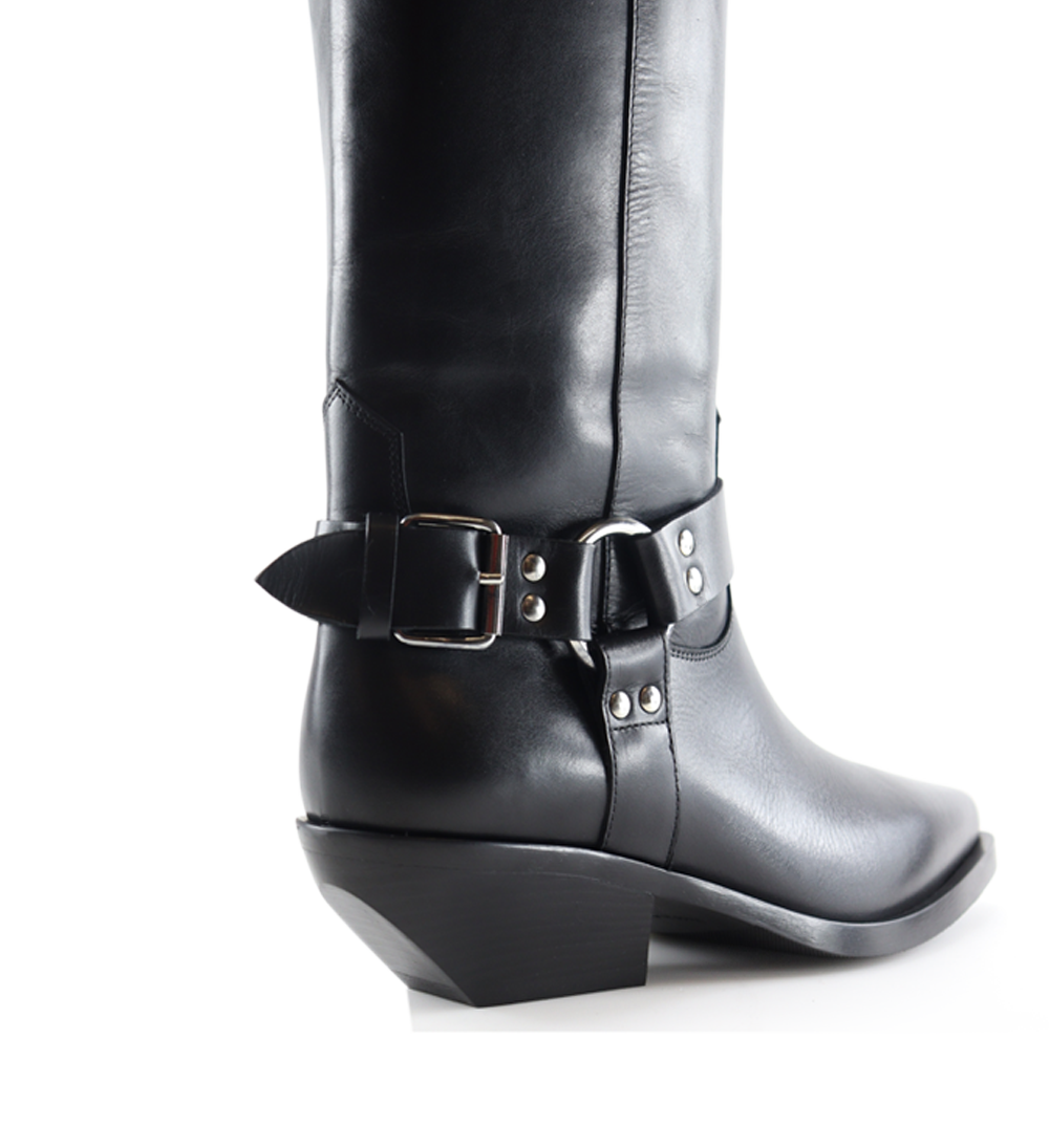 Carlotta biker cowboy boots, black leather