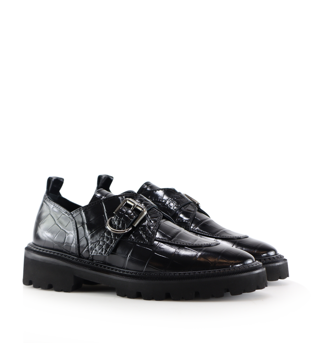 Tecla loafers, sort krokodille