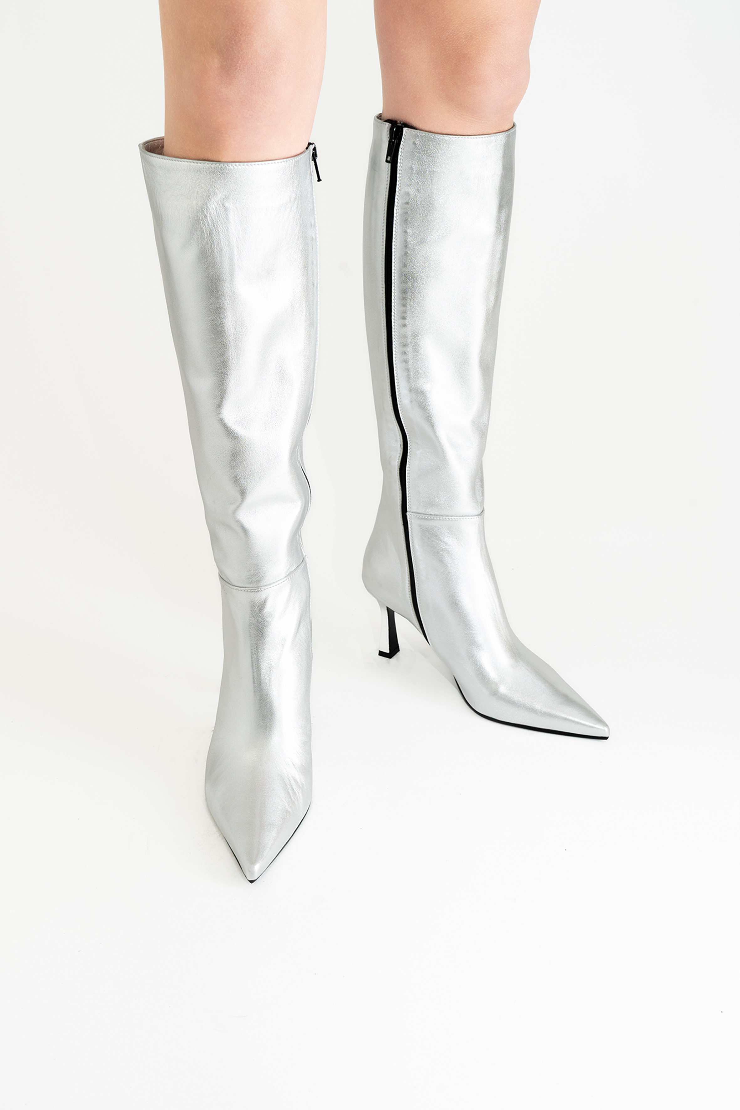 Thora, Silver Leather, Boots